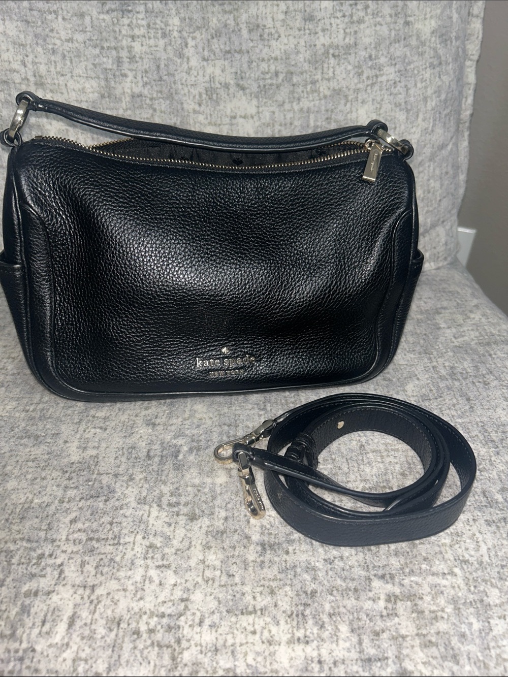 kate spade Black Pebbled Leather Shoulder Bag with Removable Strap